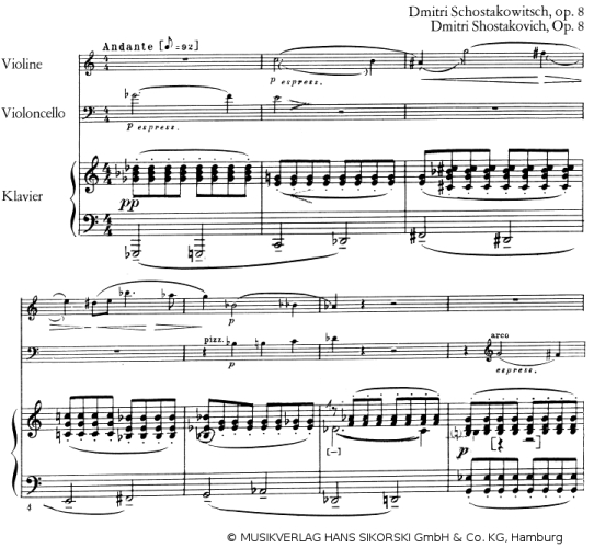 Schostakowitsch Klaviertrio op.8 ab Anfang bis 0:30 - © MUSIKVERLAG HANS SIKORSKI GmbH & Co. KG, Hamburg - Abdruck mit frdl. Genehmigung